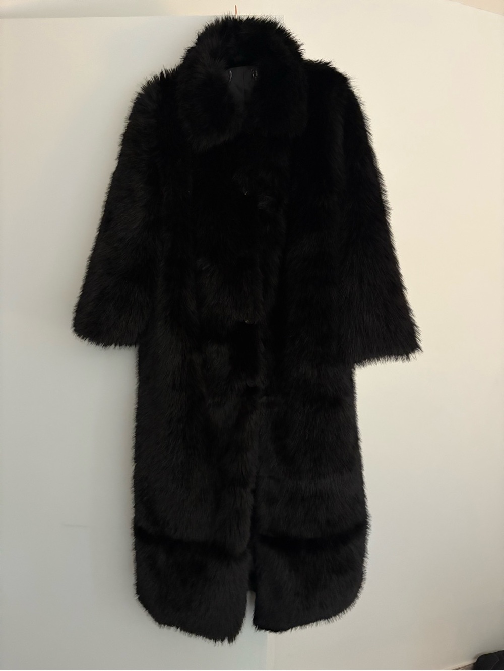 Vintage Black Faux Fur Full-Length Women's Coat winter warm luxurious - Picture 3 of 3